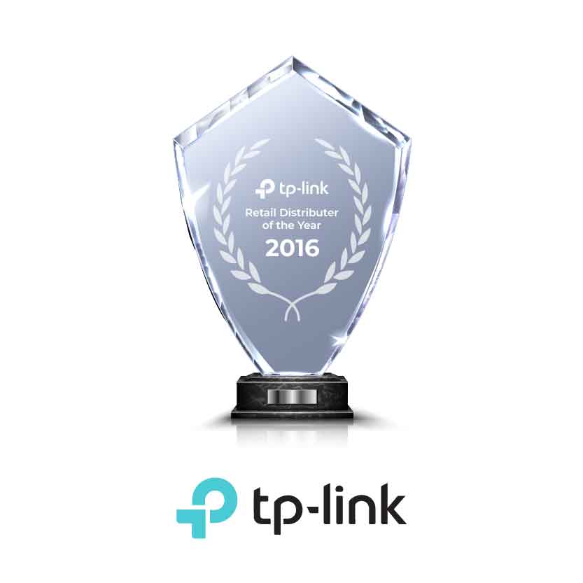 techmicro receiving the TP-Link Retail Distributor of the Year award in 2016 for outstanding retail distribution in the UAE