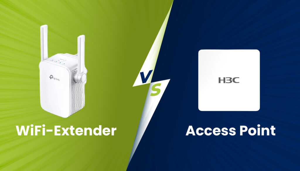 Comparison chart showing the differences between a Wi-Fi range extender and a wireless access point with features and benefits